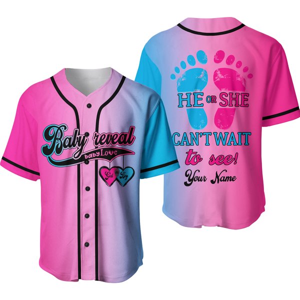 Personalized Baby Reveal Baseball Jersey, Blue Or Pink Baseball Jersey-image