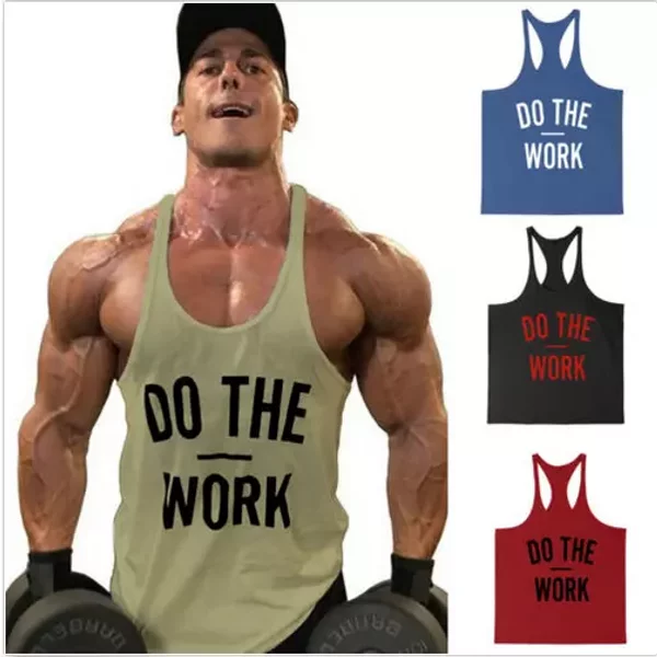 Men's Do The Work Gym Cotton Bodybuilding Tank Tops Muscle Fit Stringer Y-image