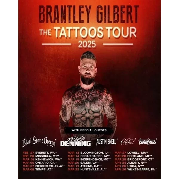 Brantley Gilbert The Tattoos Usa Tour 2025 Poster-image