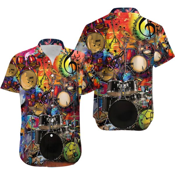 Drum Colorful Hawaiian Shirt, Drum Lovers Aloha Beach Hawaii Shirts-image