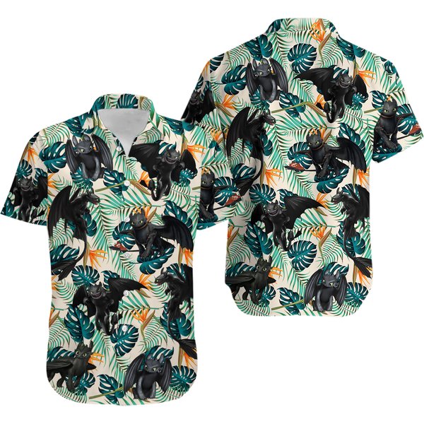 Toothless Button Shirt Shorts, Night Fury Hawaiian Shirt-image