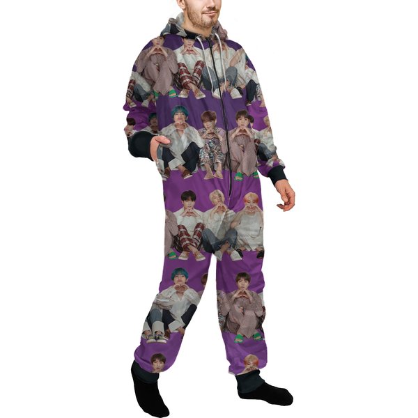 Bts Stripes Purple Unisex Adult One Piece Onesie Pajamas