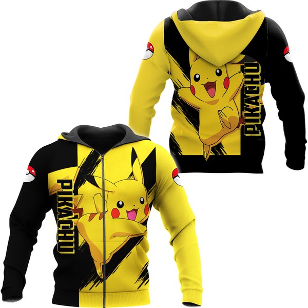 Pkm Pika Hoodie, 3d Zip Hoodie