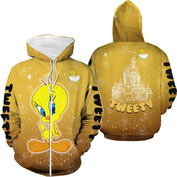 Tweety Bird All Over Print Hoodie, Tweety Cartoon Hoodie-image