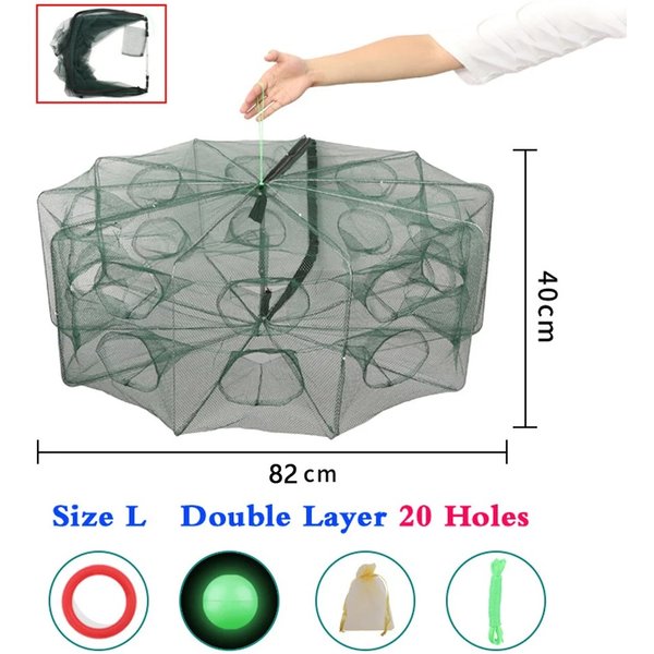 Folded Fishing Bait Trap, 6/8/12/16/20 Holes Foldable Fishing Nets For Fish/crab/shrimp/crawdad Catcher Upgrade Large Space Gift
