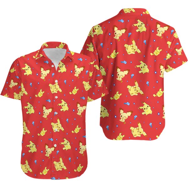 Pichu Pika Aloha Shirt - Electric Type Manga Shirt For Anime Fans-image
