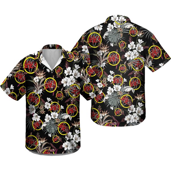 Slayer Rock Band With White Flower 2024 Summer Hawaiian Shirt-image