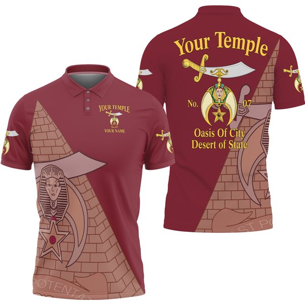 Custom Name Temple Shriners Noble Ancient Egypt Pyramid Men's Polo Shirt-image