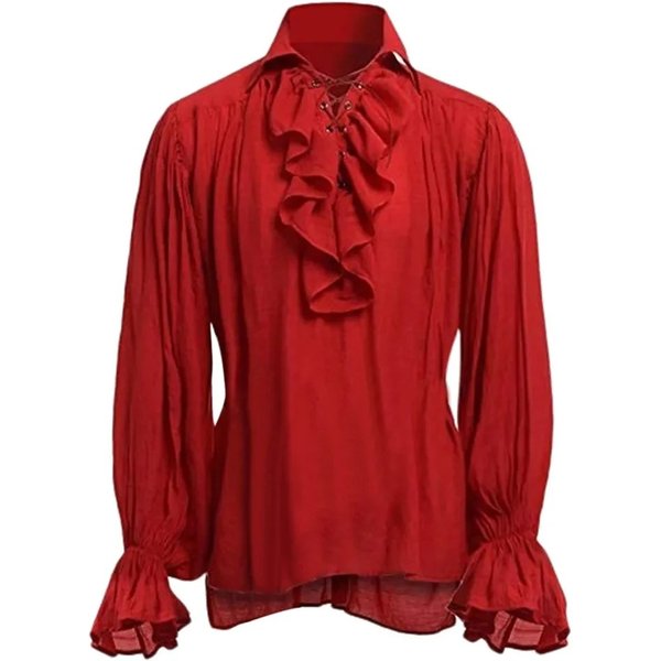 Men's Medieval Renaissance Pirate Shirt Knight Belt Gothic Steampunk Victorian Pullover Long Sleeves Blouses Tees Tops