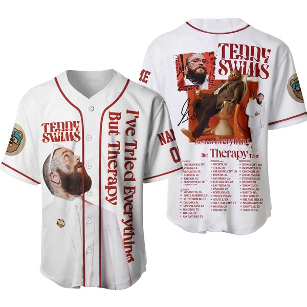 Personalized Teddy Swims I’Ve Tried Everything But Therapy Tour 2025 Baseball Jersey, Gifts For Friends-image