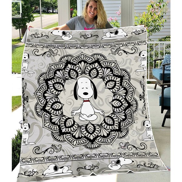 Mandala Yoga Snoopy Fleece Blanket Funny Gift, Comfy Sofa Throw Blanket-image