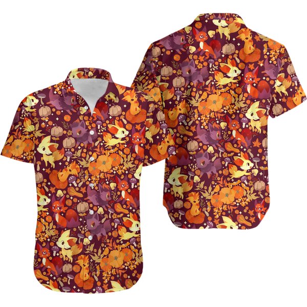 Vulpix Hawaiian Shirt, Button Up Shirt Holiday, Japanese Anime Hawaiian Shirt-image