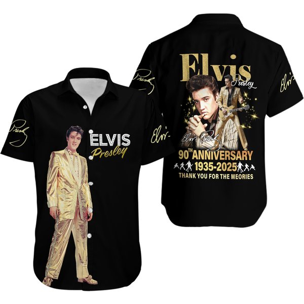 Elvis Presley Button Shirt, 90Th Anniversary 1935 2025 Thank You Memories-image