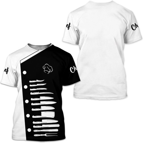 Mens 3D Print Chef T-Shirt Short Sleeve Chef Coat Chef Jacket Pattern-image