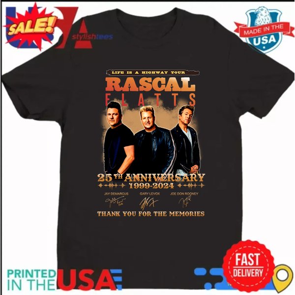 Rascal Flatts 25Th Anniversary 1999-2024 Life Is A Highway Tour Signatures Shirt-image