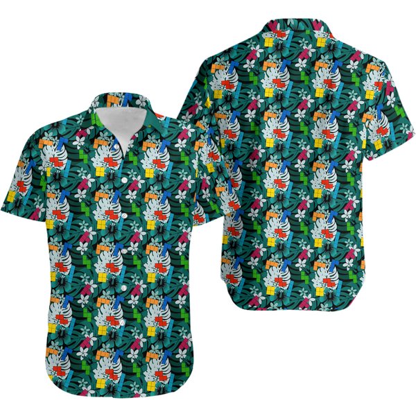 Tetris Hawaiian Teal Hawaiian Shirt-image