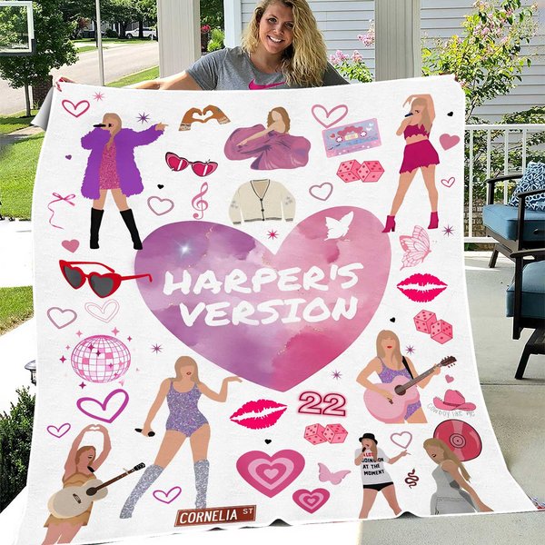 Personalized Kids Blanket, Swift Valentine's Birthday Gift, Velveteen Plush Blanket, Custom Blanket-image