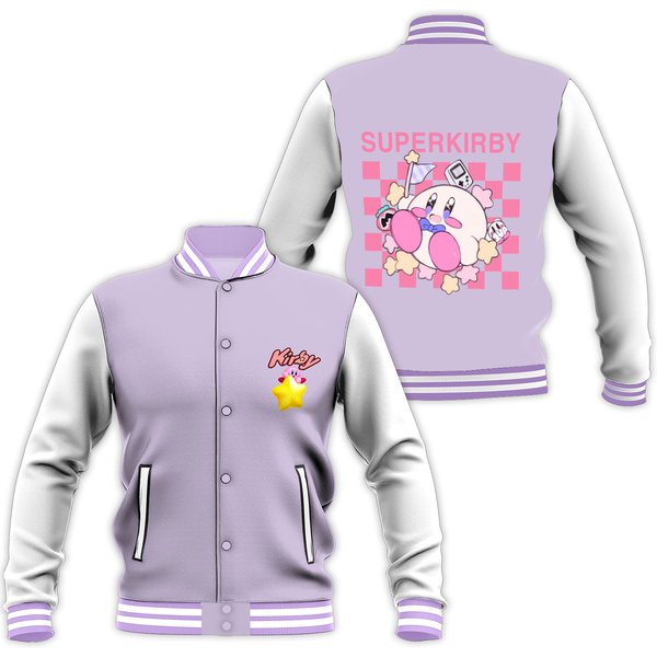 Cute Anime Kirby Jacket, Kawaii Kirby Baseball Jacket-image