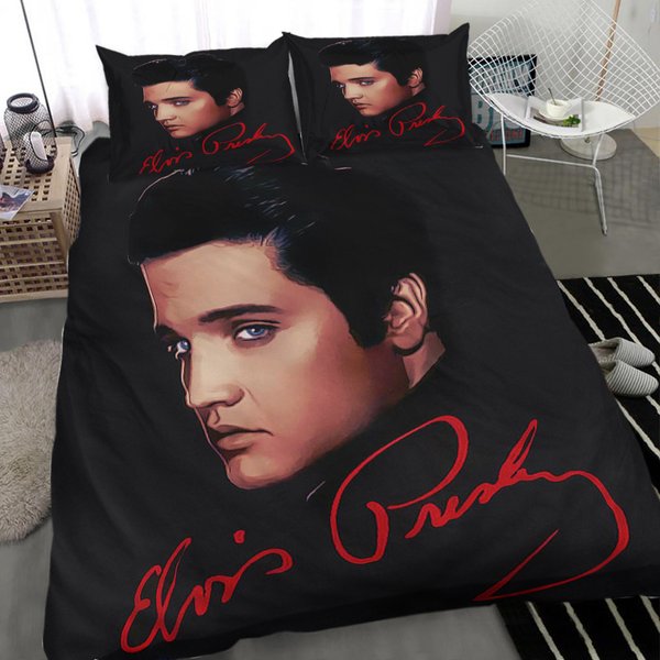 Music Gift Idea, Elvis Presley King Of Rock And Roll Ver5 Duvet Cover Set