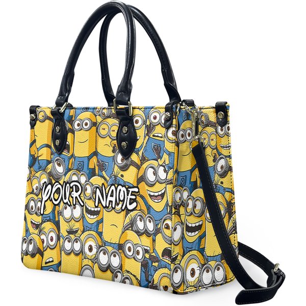 Personalized Minions Leather Handbag, Cartoon Lethal Handbag-image