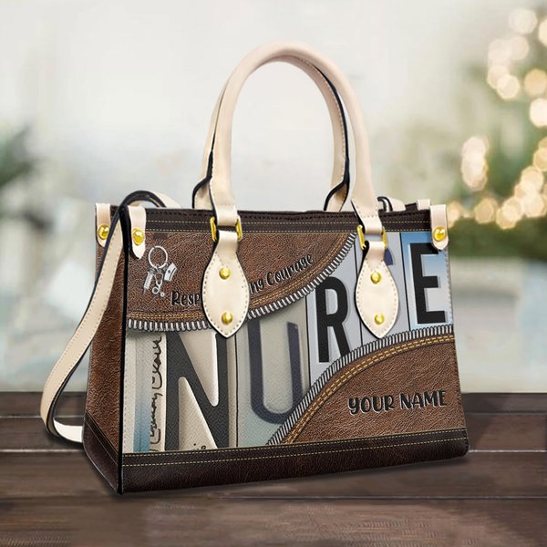 Personalized Nurse Leather Tote Bag For Women-image