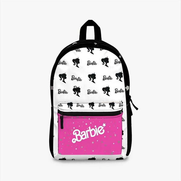 Cute White Black Pink Barbie Backpack For Girls, Backpack-image