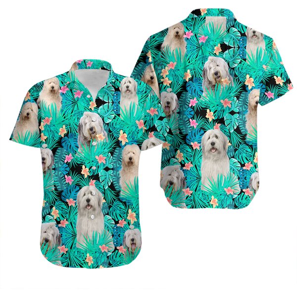 Old English Sheepdog Tropical Hawaiian Button Down Shirt-image