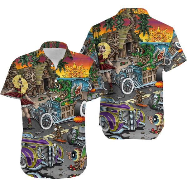 Rat Fink And The Hot Rod Story Unisex Hawaiian Shirt, Rat Fink Hawaiian Shirt-image