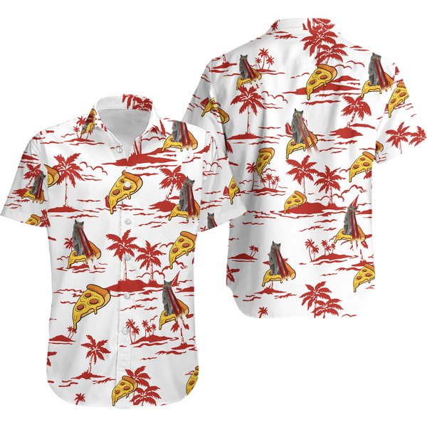 Pizza Cat Hawaiian Beach Pattern Shirt, Pizza Cat Hawaiian Shirt-image