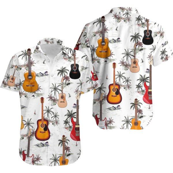 Guitar Tropical Hawaiian Button Down Shirt-image