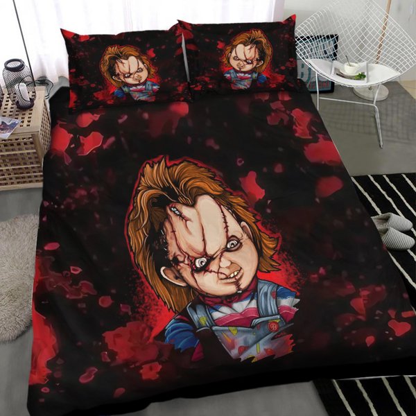 Horror Doll Chucky Child's Play Red Blood Happy Halloween Bedding Set-image