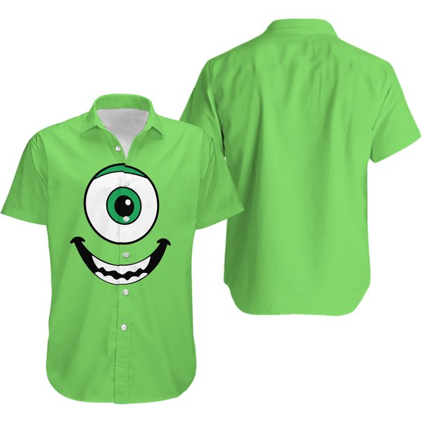 Green Eye Mike Monster Costume Hawaiian Shirt, Green Face Expression Halloween Shirt-image