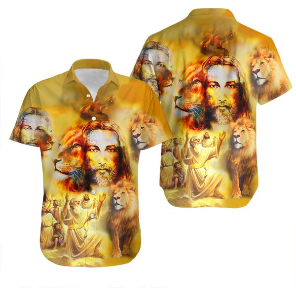 Jesus Lion Are Glowing Aloha Hawaiian Shirts, Aloha Hawaiian Shirts-image