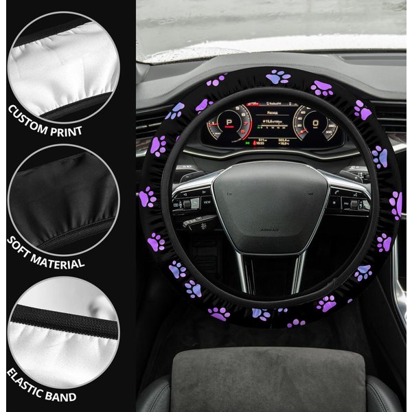 Paw Prints Steering Wheel Cover, Purple Galaxy