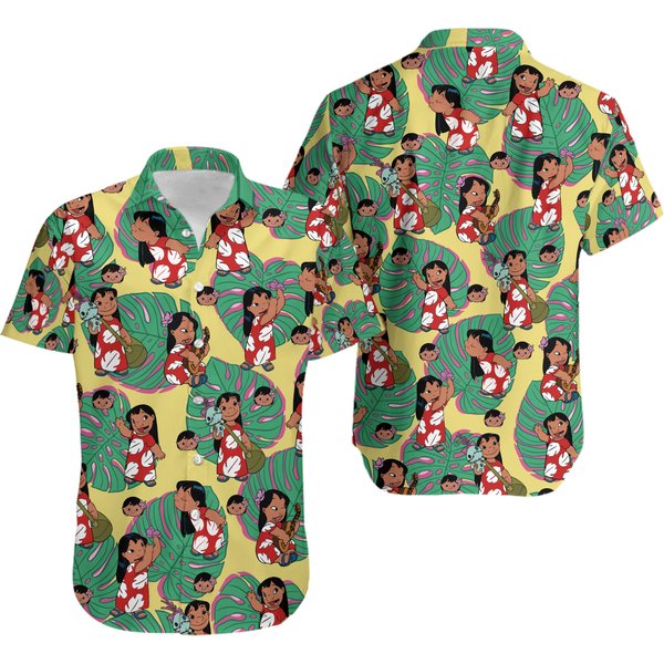 Lilo Tropical Monstera Leaf Hawaiian Shirt, Hawaiian Button Up Shirts-image