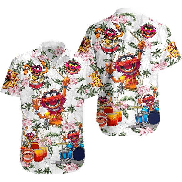 Animal Muppet Button Shirt And Man Shorts, Muppet Hawaiian Shirt-image
