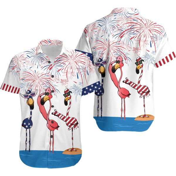Flamingo Fireworks Hawaiian Shirt-image