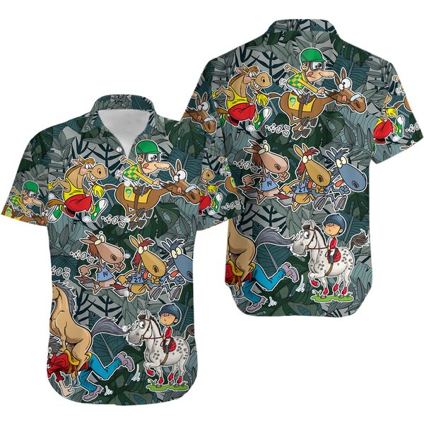 Horse Racing And Humorous 3D Cool Hawaiian Shirt,Button Down Shirt-image