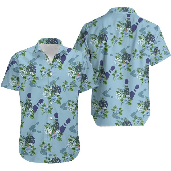 Blue Bowling Ball And Pin Tropical Hawaiian Shirt For Men Amp Women-image