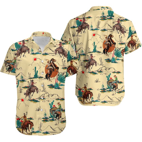 Western Cowboy Hawaiian Shirt Retro Summer Short Sleeve Hawaiian Shirt-image
