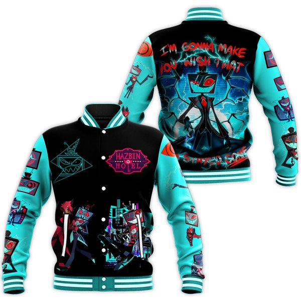 Hazbin Hotel Zipper Baseball Jacket, The Radio Demon Jacket Men, Alastor Hazbin Hotel Jacket