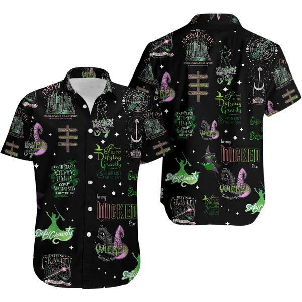 Wicked Emerald City Hawaiian Shirt, Witch Pink And Green Wizard Movie Fan Hawaiian-image