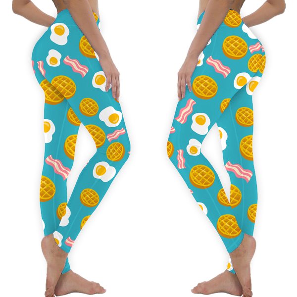 ! Eggs Bacon Waffles Breakfast Brunch Leggings, Blue