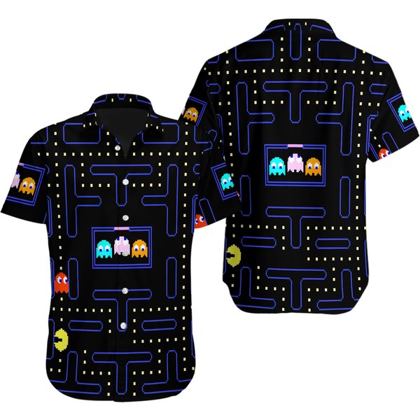 Pacman Video Game Empire All Hawaiian, Summer Party Shirt, Buttom Down Shirt-image