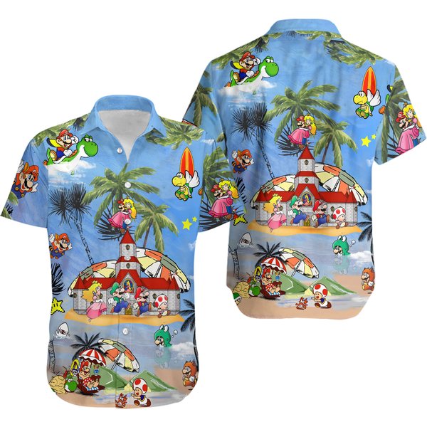 Super Mario Bros Hawaii Shirts And Shorts, Mario Bros Hawaiian Shirt, Gift For Him-image