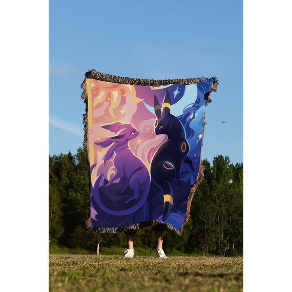Umbreon & Espeon Hand Woven Cozy Blanket | Pkm Tapestry Throw | Pkm Blanket-image