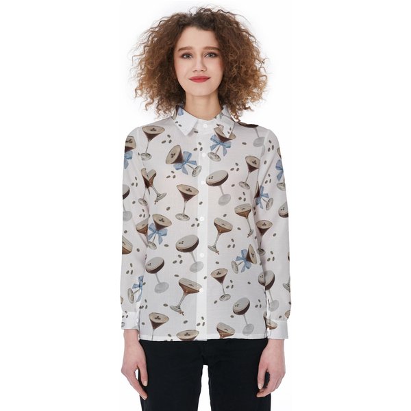 Espresso Martini Linen Shirt, Coquette Bow Women Blouses