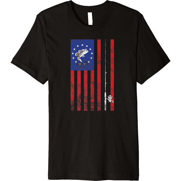 Bass Fishing Betsy Ross 1776 American Flag Pole Distressed Premium T-shirt