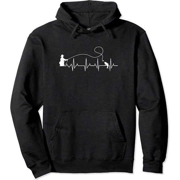 Fly Fish Heartbeat Fish Ekg Trout Fishing Stress Relief Art Pullover Hoodie
