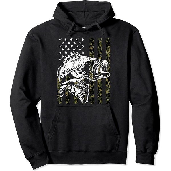 Fishing Pullover Hoodie Camouflage American Flag Fisherman